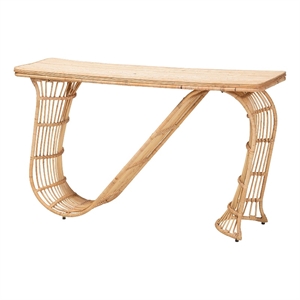 Pemberly Row Araceli S-Curve Console Table with Laminated Rattan Top