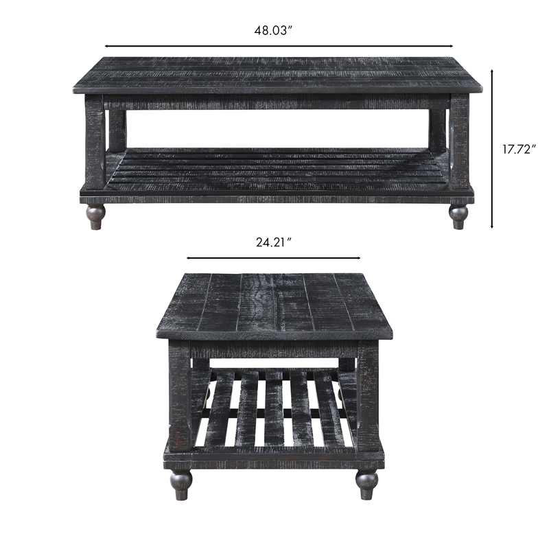 Pemberly Row 3-Piece Pine Occasional Table Set in Distressed Black