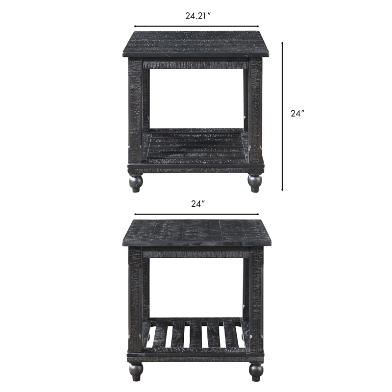 Pemberly Row 3-Piece Pine Occasional Table Set in Distressed Black