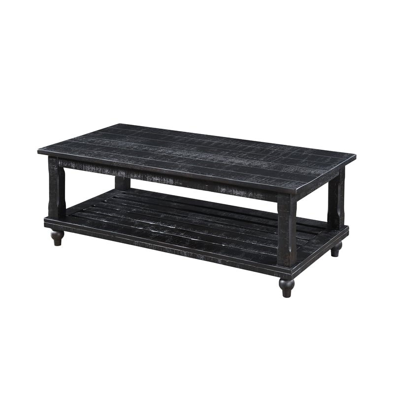 Pemberly Row 3-Piece Pine Occasional Table Set in Distressed Black