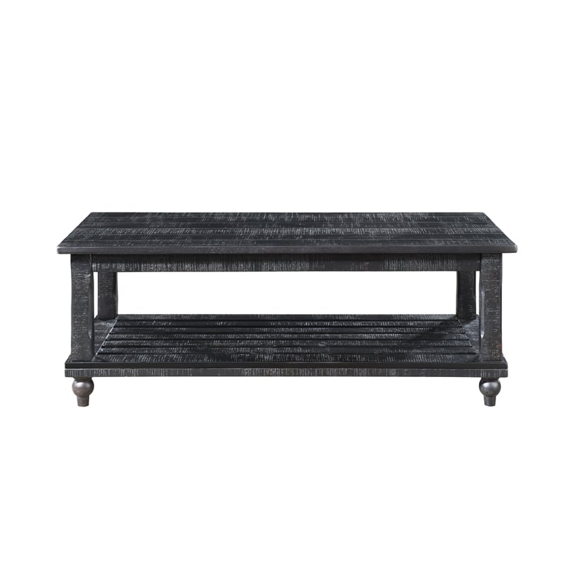 Pemberly Row 3-Piece Pine Occasional Table Set in Distressed Black