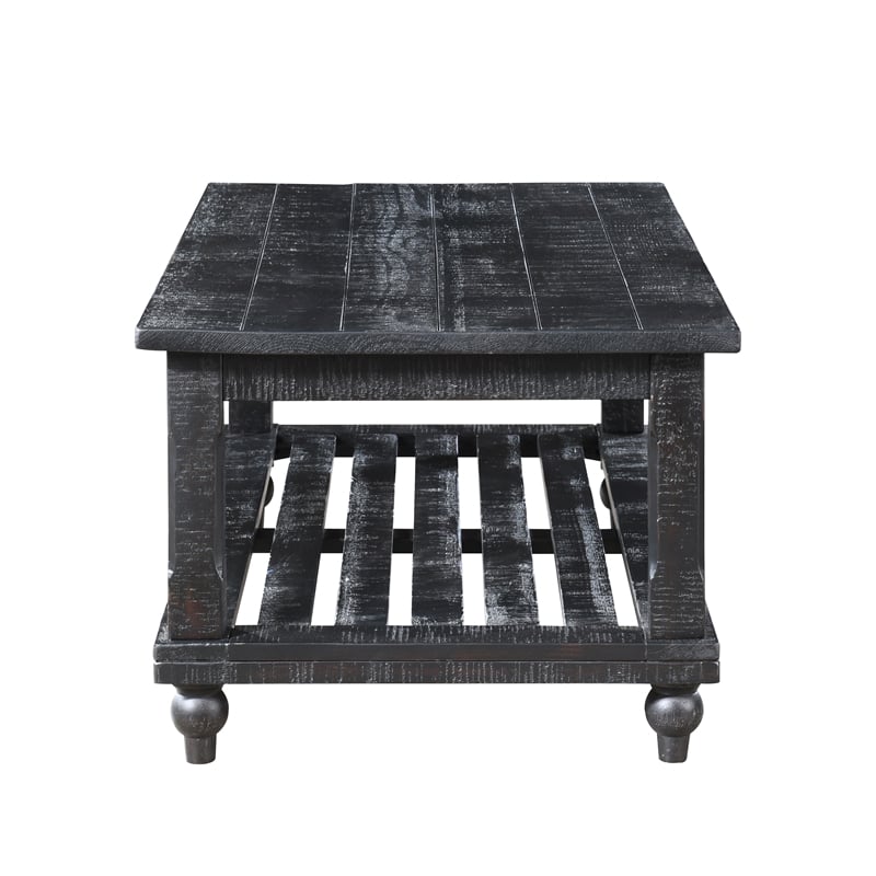 Pemberly Row 3-Piece Pine Occasional Table Set in Distressed Black