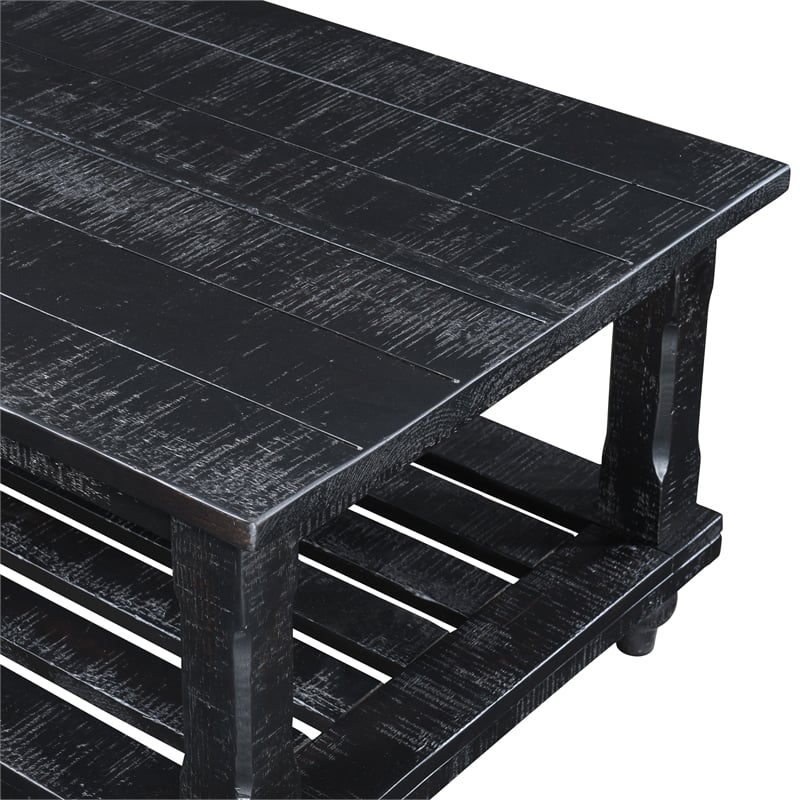 Pemberly Row 3-Piece Pine Occasional Table Set in Distressed Black