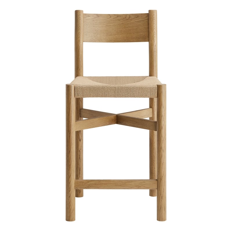 Pemberly Row Oak Wood Counter Stools with Woven Seats Set of 2 in Weathered Oak