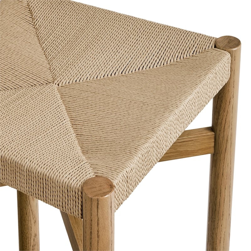 Pemberly Row Oak Wood Counter Stools with Woven Seats Set of 2 in Weathered Oak