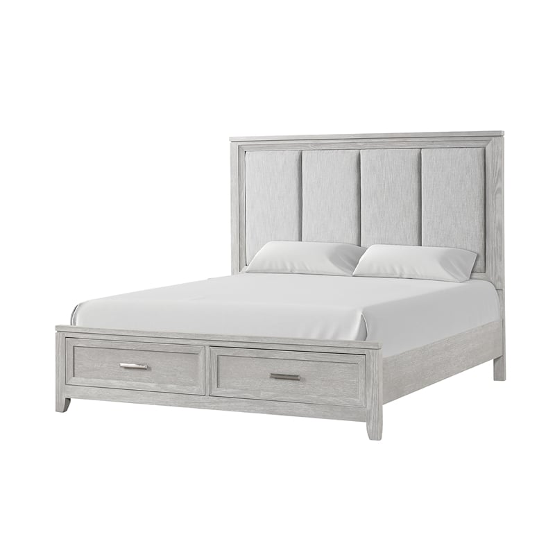 Pemberly Row Fiona King Upholstered Storage Bed in Mist Gray with Oak Veneer