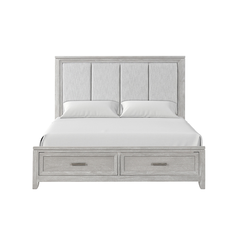 Pemberly Row Fiona King Upholstered Storage Bed in Mist Gray with Oak Veneer