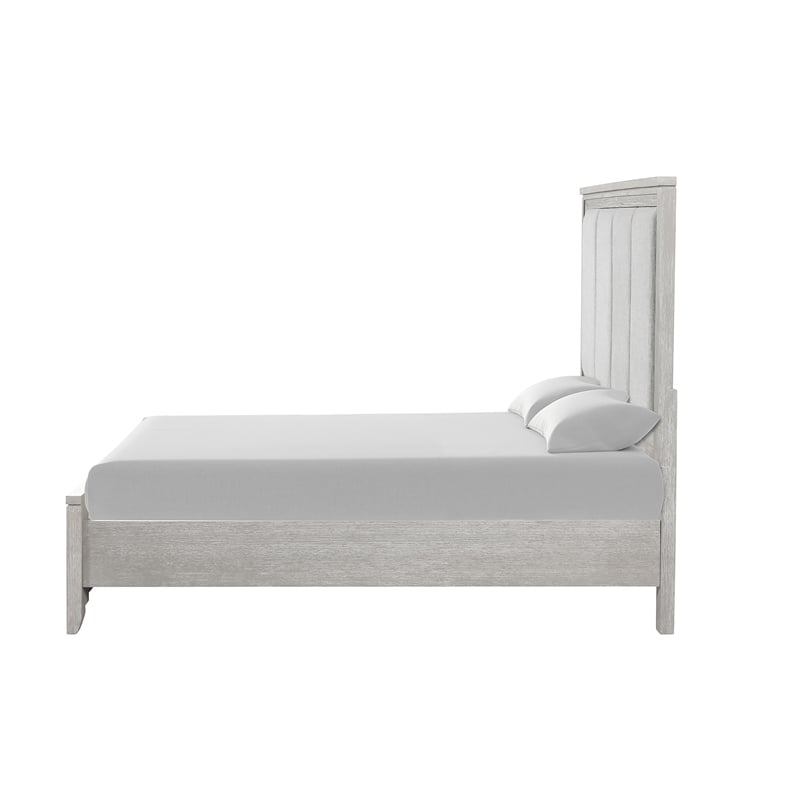 Pemberly Row Fiona King Upholstered Storage Bed in Mist Gray with Oak Veneer