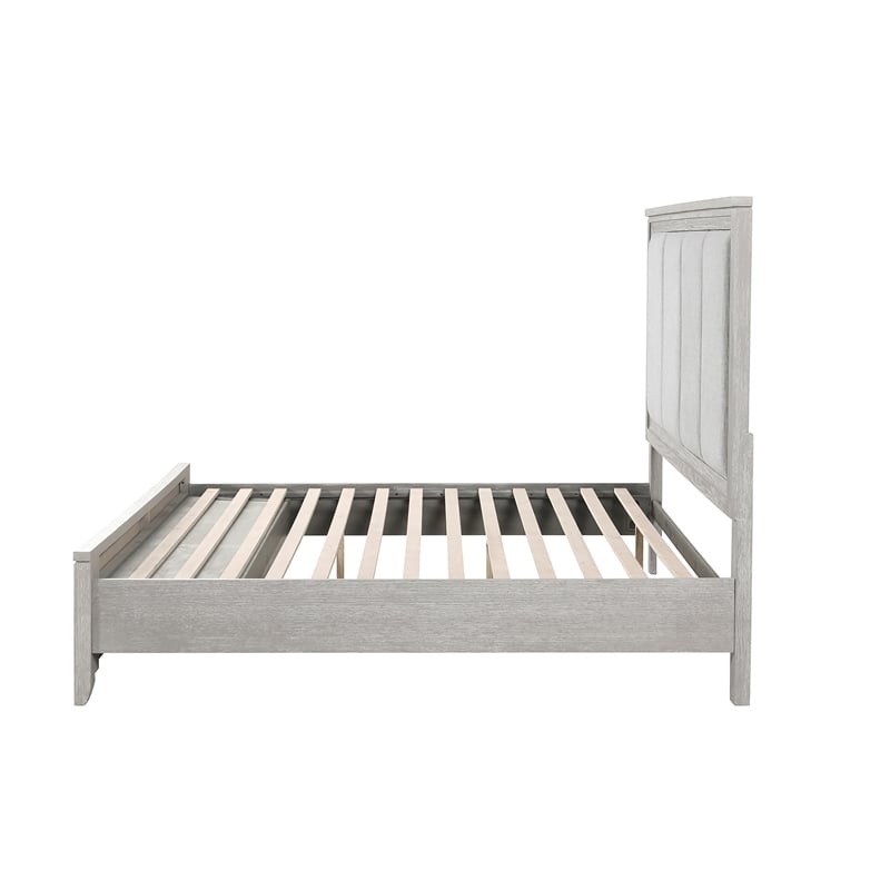 Pemberly Row Fiona King Upholstered Storage Bed in Mist Gray with Oak Veneer