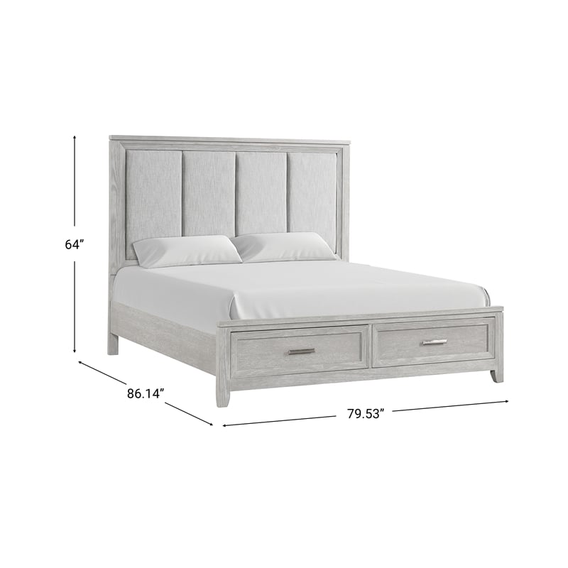 Pemberly Row Fiona King Upholstered Storage Bed in Mist Gray with Oak Veneer