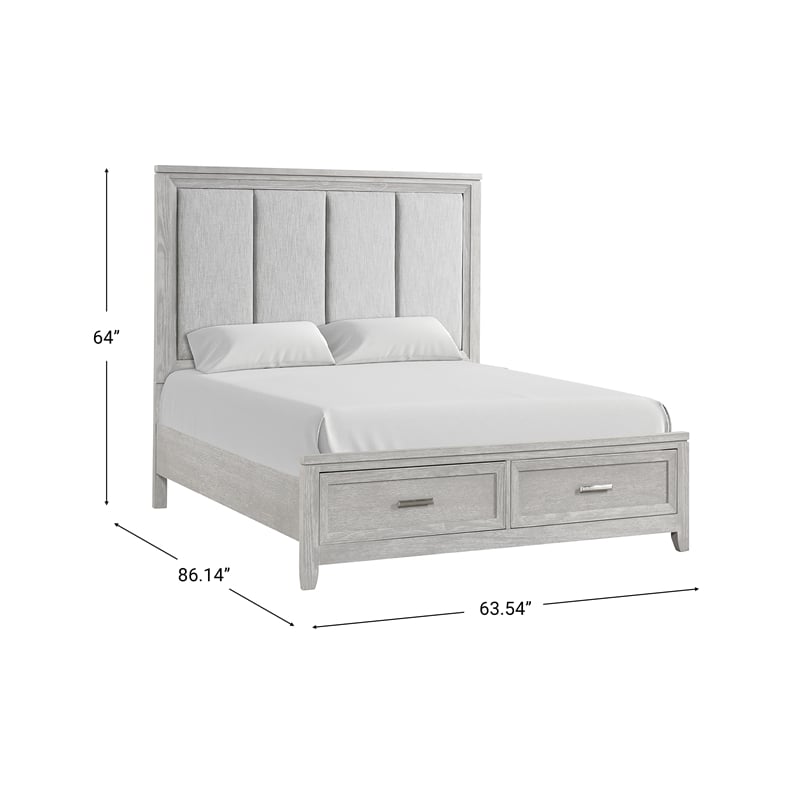 Pemberly Row Fiona Queen Upholstered Storage Bed in Mist Gray with Oak Veneer
