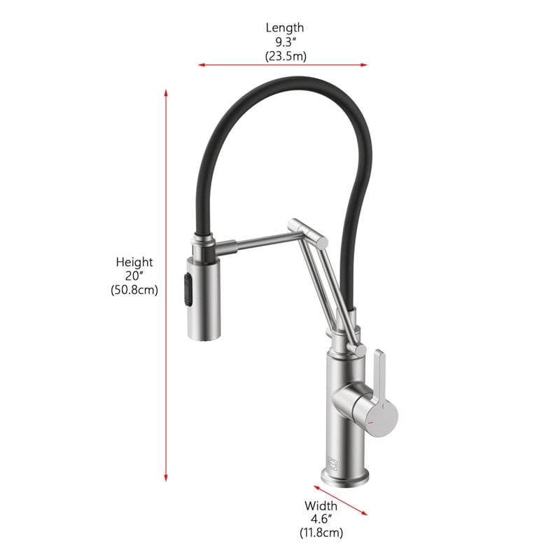 Pemberly Row Brass Kitchen Faucet in Brushed Nickel with Pull-Down Sprayer