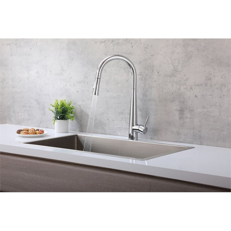 Pemberly Row Stainless Steel Kitchen Faucet in Chrome with Pull Down Sprayer