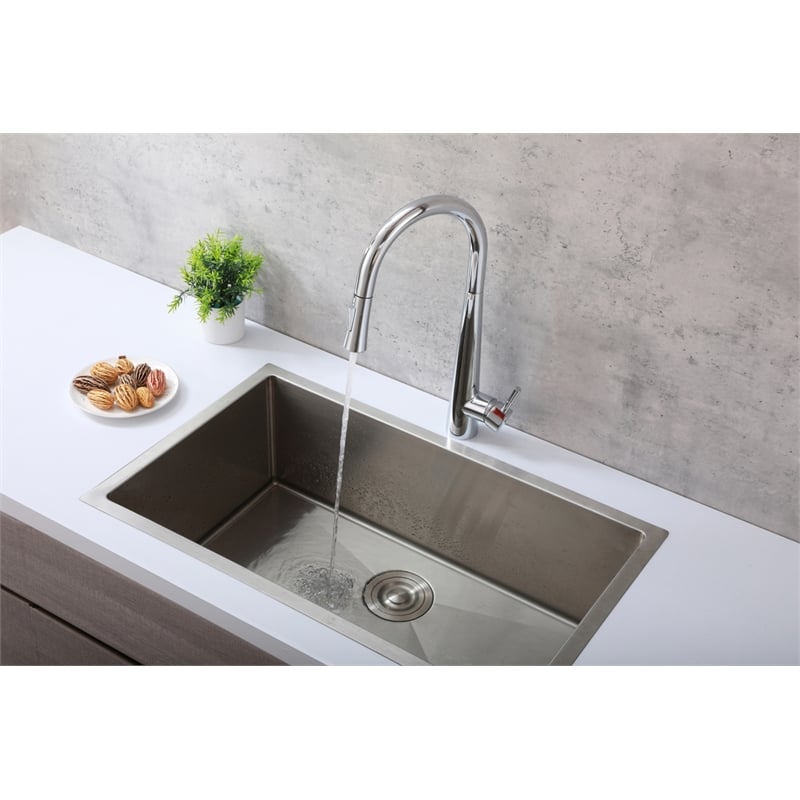 Pemberly Row Stainless Steel Kitchen Faucet in Chrome with Pull Down Sprayer