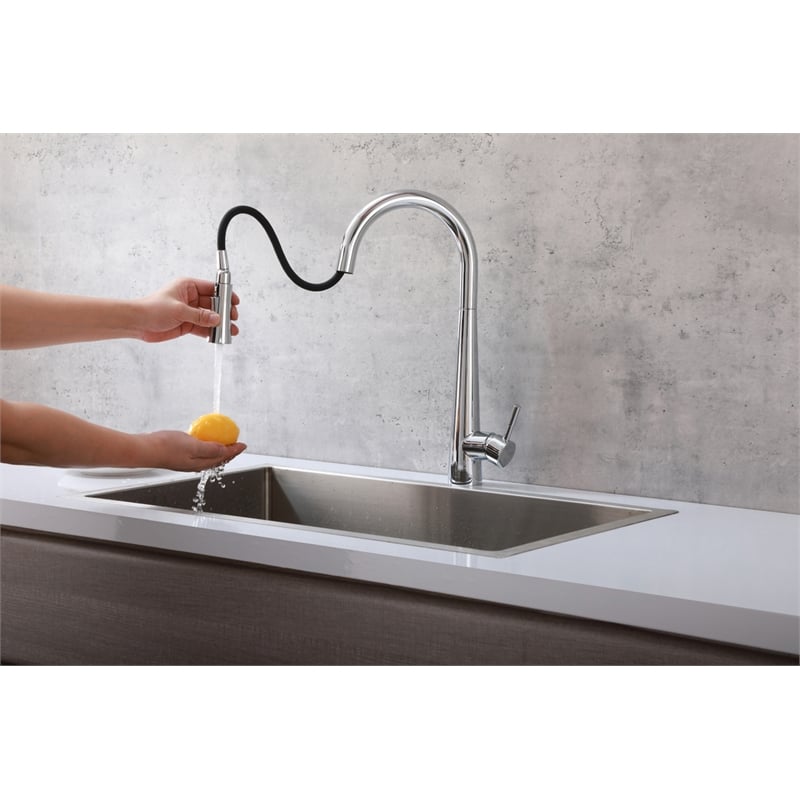 Pemberly Row Stainless Steel Kitchen Faucet in Chrome with Pull Down Sprayer