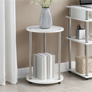 Pemberly Row Two-Tier Round End Table in White Faux Marble Finish Wood