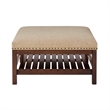 Pemberly Row Coffee Table Cocktail Ottoman with Shelf in Beige Fabric