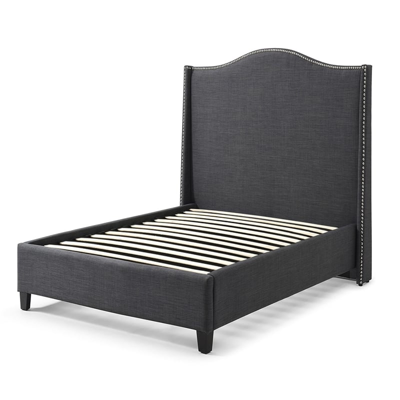 Pemberly Row Linen Upholstered Twin Platform Bed with Nail Head Trim
