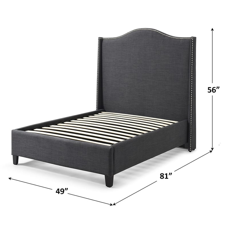 Pemberly Row Linen Upholstered Twin Platform Bed with Nail Head Trim