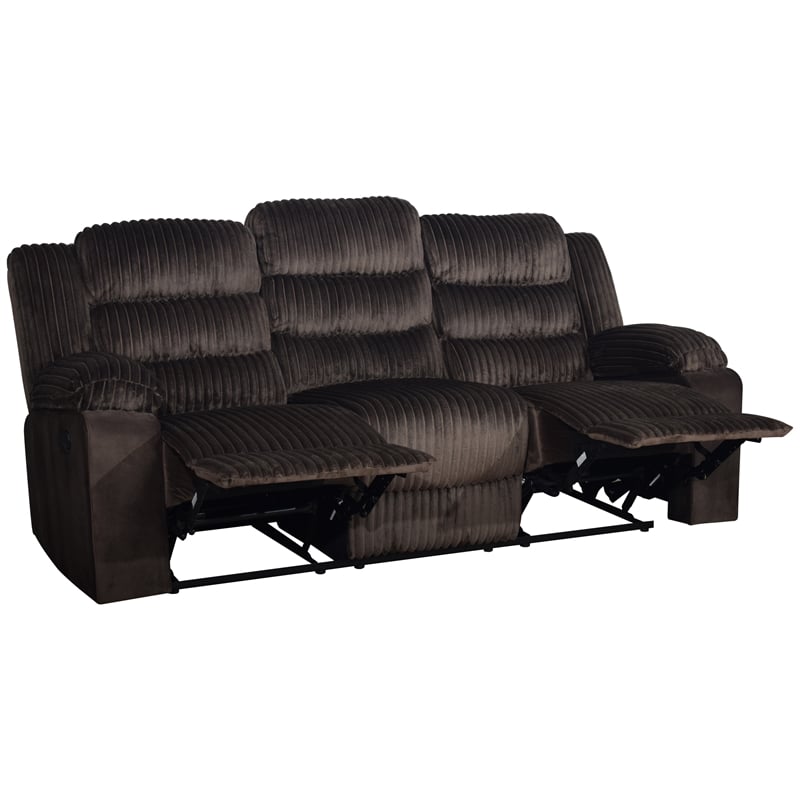 Pemberly Row Reclining Sofa in Wood and Chocolate Brown Fabric