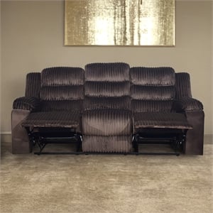 Pemberly Row Reclining Sofa in Wood and Chocolate Brown Fabric