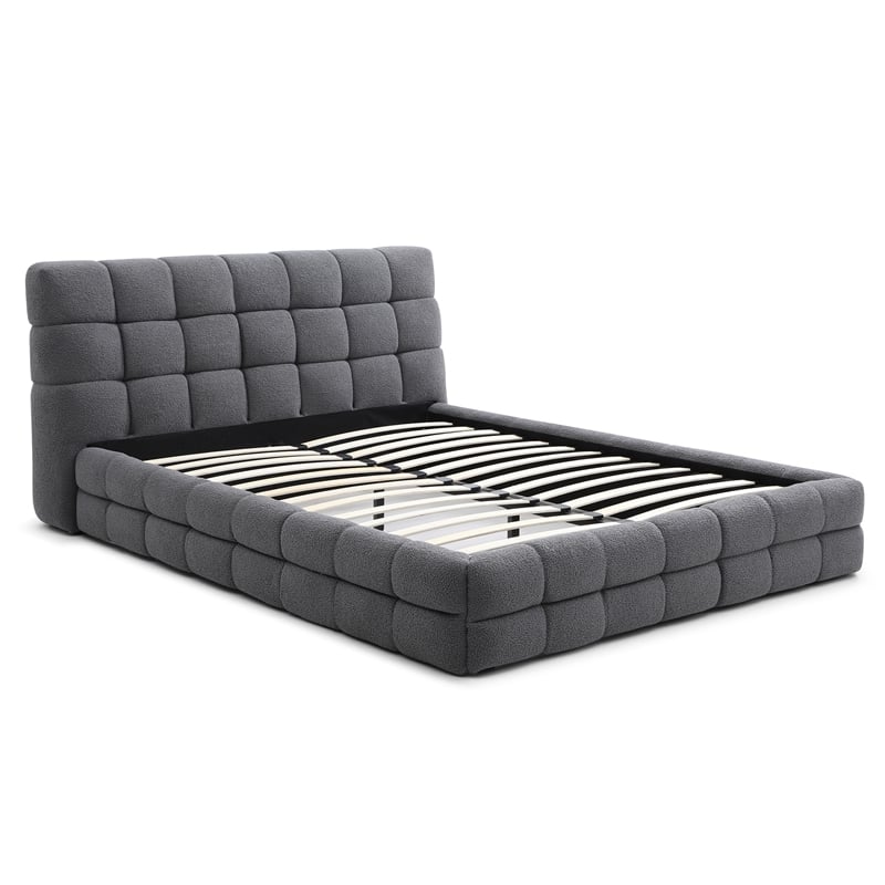 Pemberly Row Queen Upholstered Bed Frame in Dark Gray Fabric