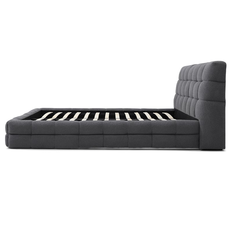 Pemberly Row Queen Upholstered Bed Frame in Dark Gray Fabric