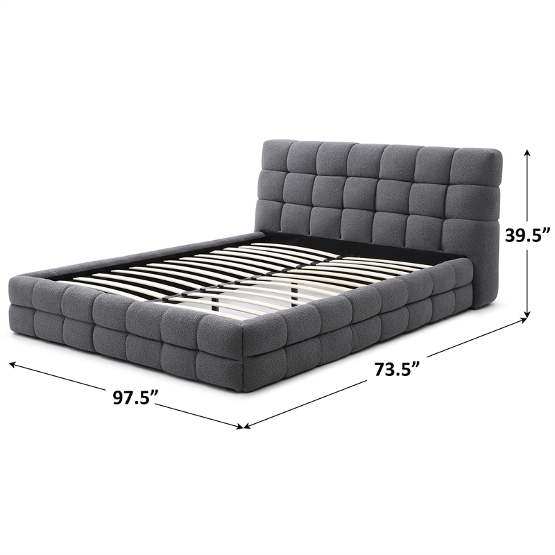 Pemberly Row Queen Upholstered Bed Frame in Dark Gray Fabric