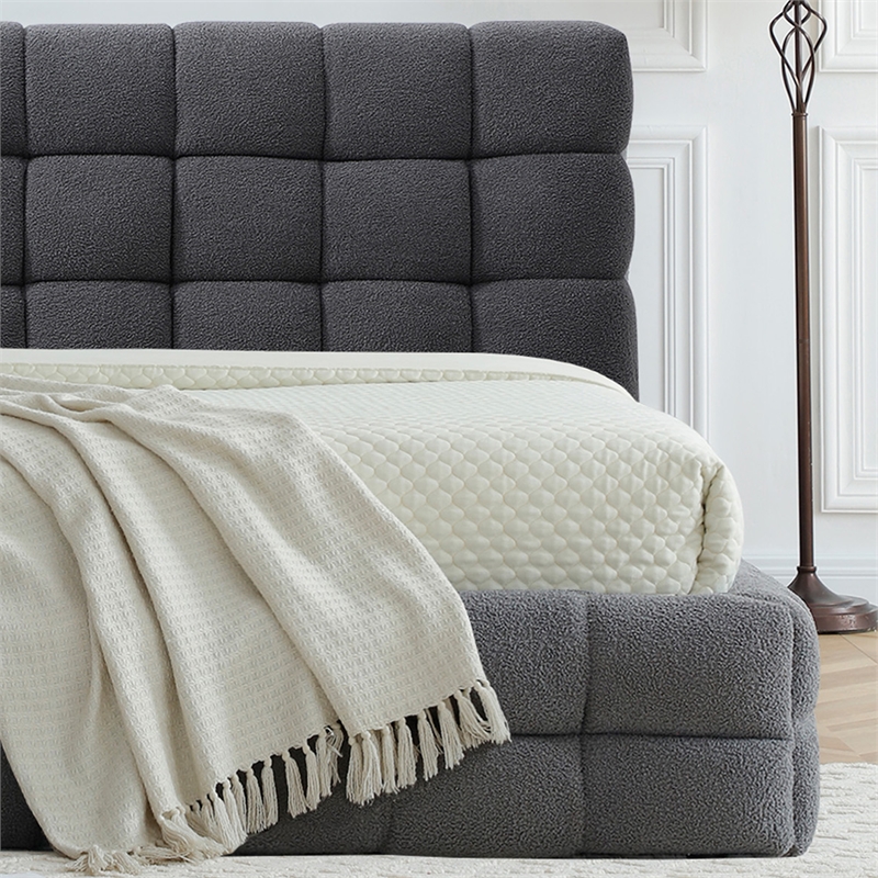 Pemberly Row Queen Upholstered Bed Frame in Dark Gray Fabric