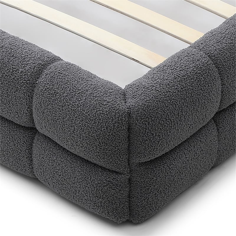 Pemberly Row Queen Upholstered Bed Frame in Dark Gray Fabric