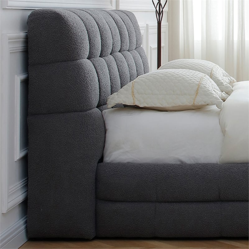 Pemberly Row Queen Upholstered Bed Frame in Dark Gray Fabric