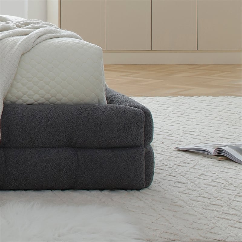 Pemberly Row Queen Upholstered Bed Frame in Dark Gray Fabric
