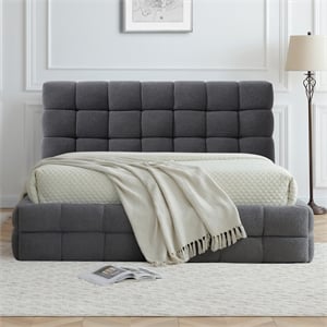 Pemberly Row Queen Upholstered Bed Frame in Dark Gray Fabric
