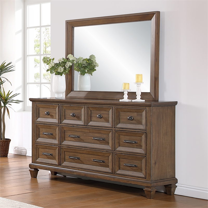 Pemberly Row 2-Piece Wood Dresser with Mirror in Vintage Mocha