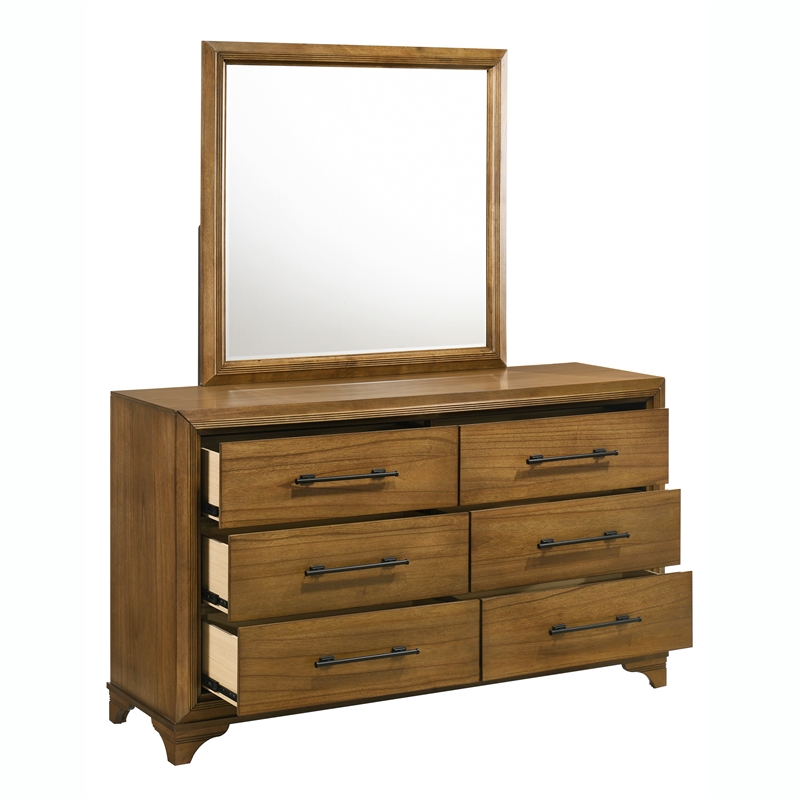 Pemberly Row 2-Piece Dresser and Mirror Set in Honey Brown