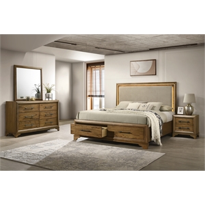 Pemberly Row Queen Bedroom Set with Lighted Storage Bed in Honey Brown