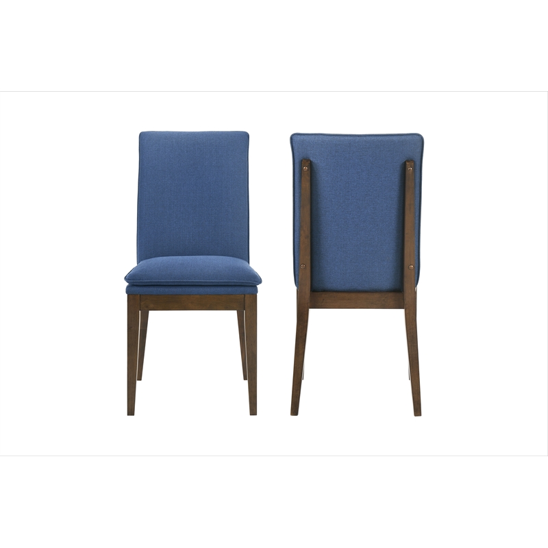 Pemberly Row 5-Piece Dining Set with Round Table and Blue Upholstered Chairs