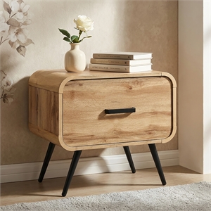 Pemberly Row 1-Drawer End Table in Natural Finish with Modern Tapered Legs