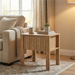 Pemberly Row Wood 1-Drawer End Table with Reeded Accents in Natural Oak