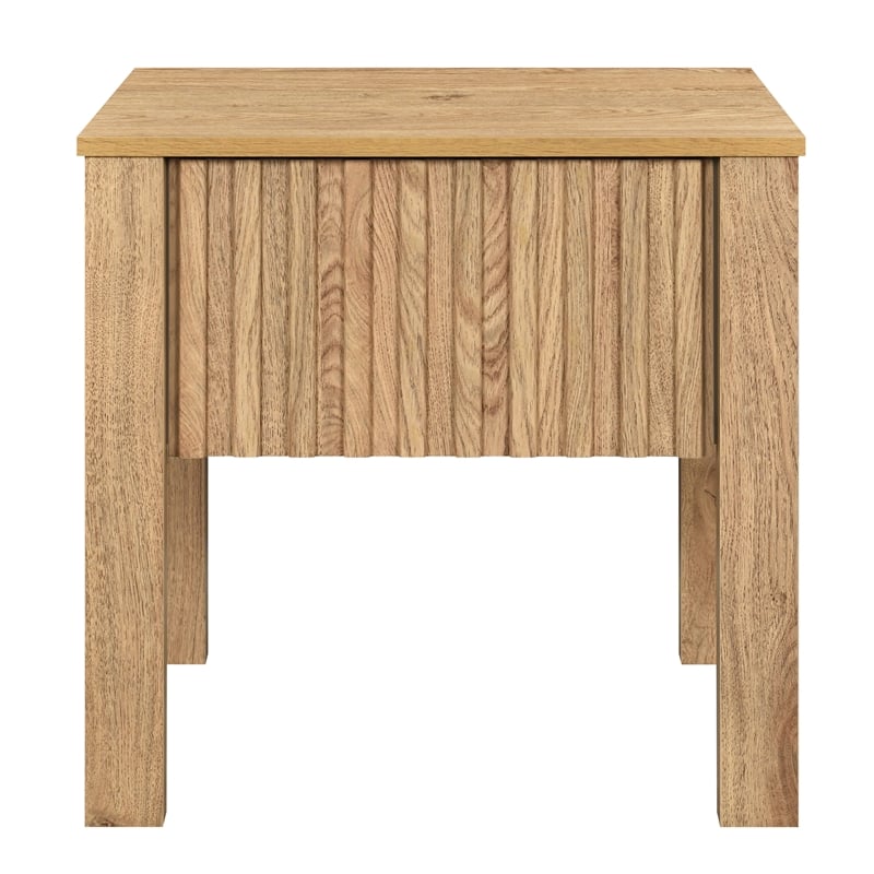 Pemberly Row Wood 1-Drawer End Table with Reeded Accents in Natural Oak