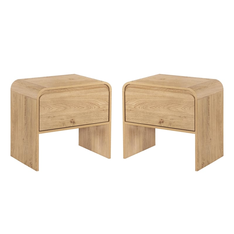 Pemberly Row Set of 2 End Tables with Natural Finish and Storage Drawers
