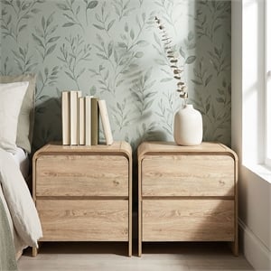 Pemberly Row Set of 2 End Tables with Natural Finish and Storage Drawers