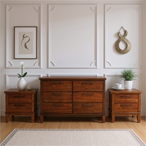 Pemberly Row 3-Piece Wood Bedroom Set with Chestnut Dresser