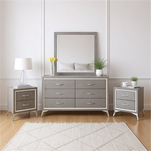 Pemberly Row 3-Pc Wood Bedroom Set with Dresser in Gray Finish