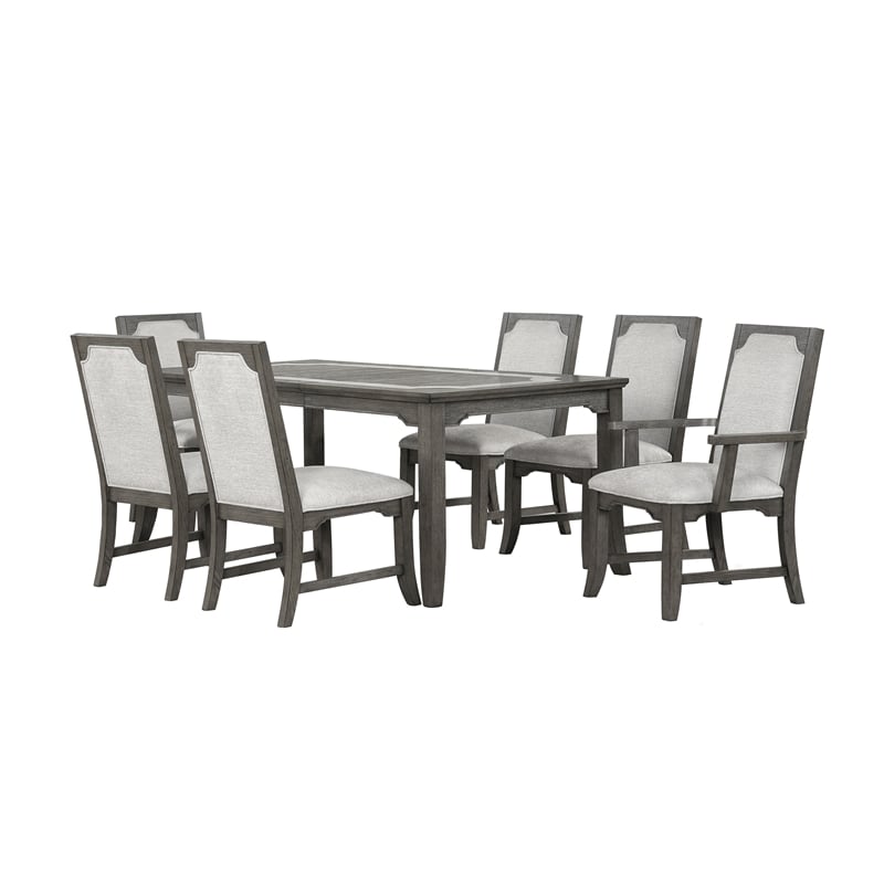 Pemberly Row 7-Piece Wood Dining Set with Extendable Table in Gray
