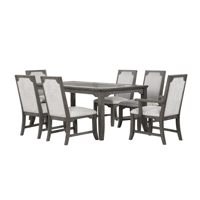 Pemberly Row 7-Piece Wood Dining Set with Extendable Table in Gray