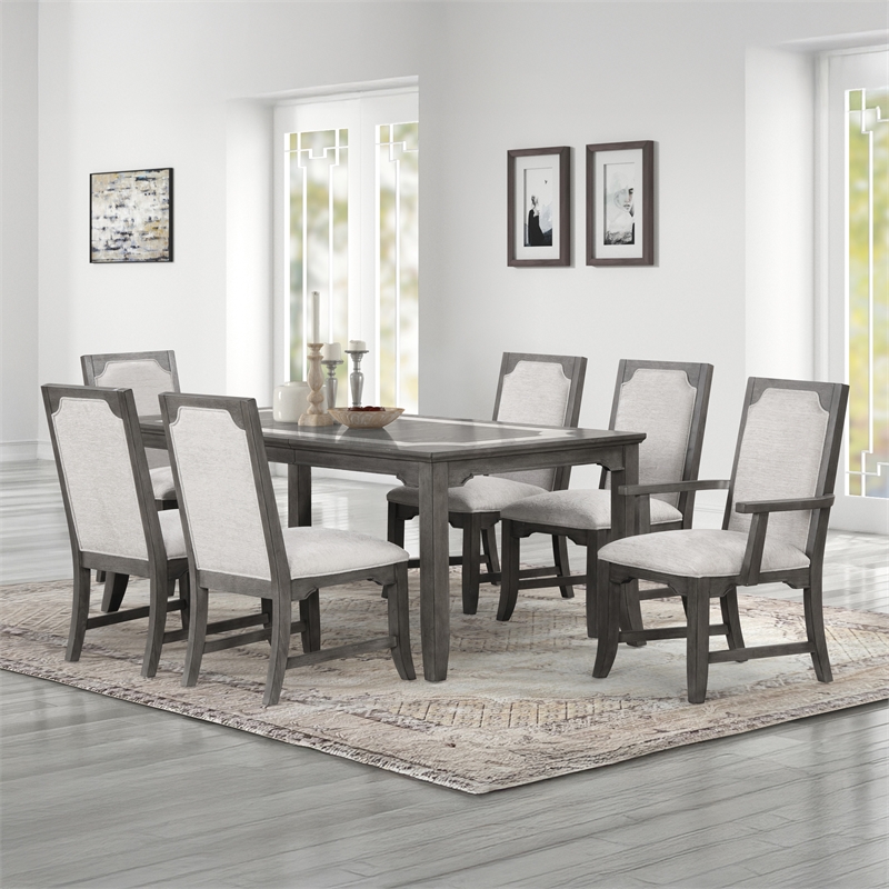 Pemberly Row 7-Piece Wood Dining Set with Extendable Table in Gray