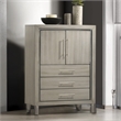 Pemberly Row Wood Modern Door Chest with LED Light and Shoe Rack in Gray