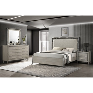 Pemberly Row 4-Piece Queen Bedroom Set in Gray Wood and Ash Laminate