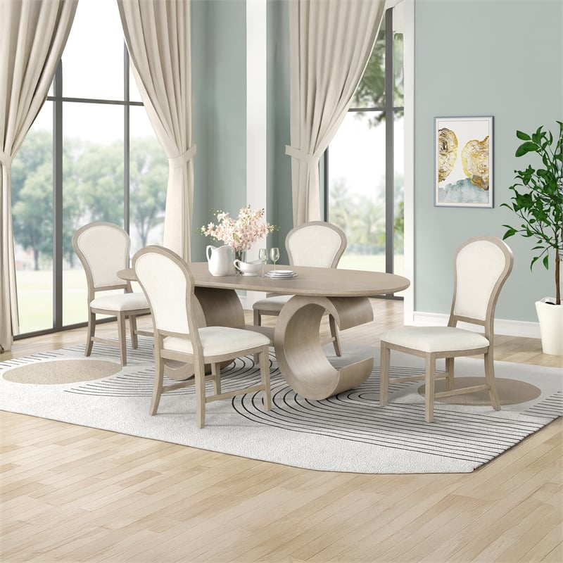 Pemberly Row Gwendolyn 5-Pc Wood Oval Dining Set with Chairs in Taupe